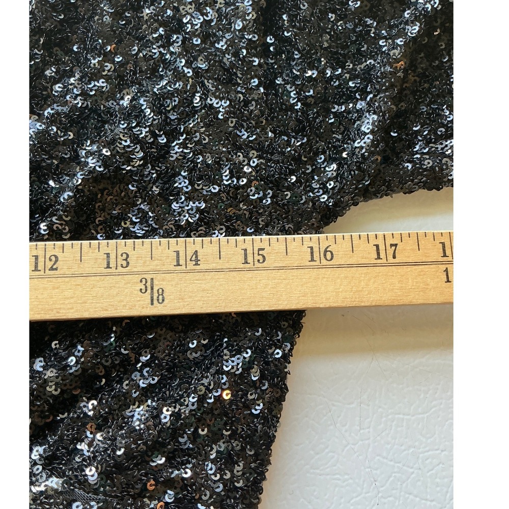 Express Sequin Midi Dress Womens Small Black Ruched V-Neck Long Sleeve Glam NEW - Picture 7 of 7